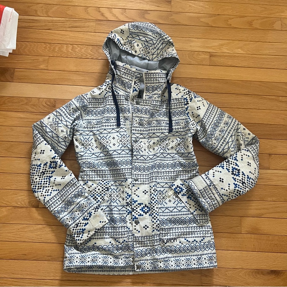 Button Ginger Dry Ride Pixelated Fair Isle Snowboard Jacket women’s size small